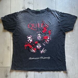 Queen Bohemian Rhapsody Embroidered Band Tee by Envy Upcycle - Size Medium